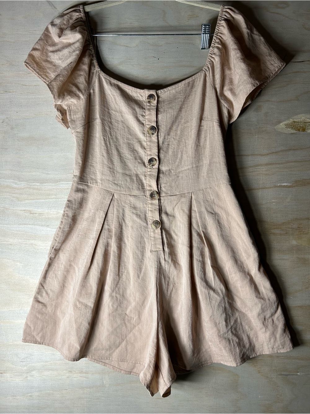 Women's Peach Button-Front Linen Blend Romper